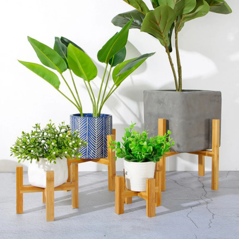 

ZWA Home Flower Stand Free Standing Balcony Bamboo Wood Bonsai Holder Office With Thicken Foot Pad Modern Shelf Smooth Surface