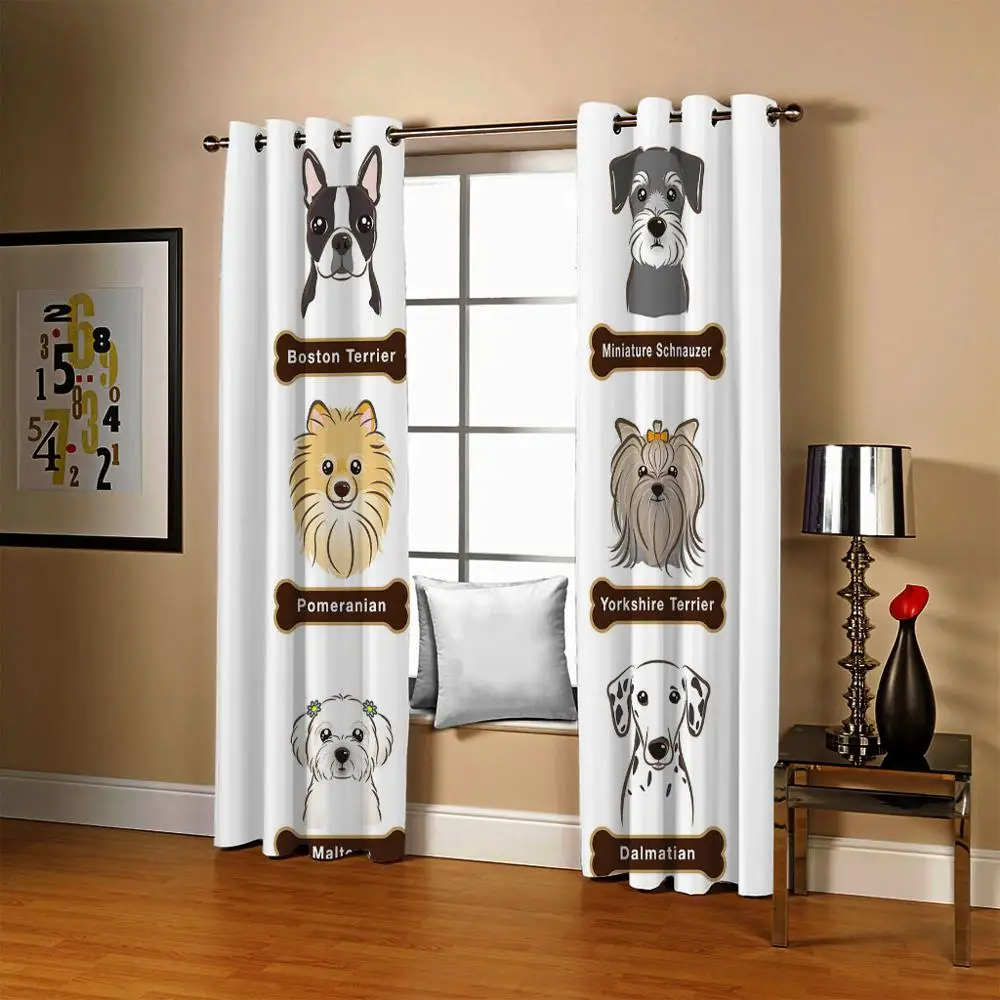 2 панели занавески Собака терьер далматинец Шиба ину 3D печать Blockout ткань шторы s
