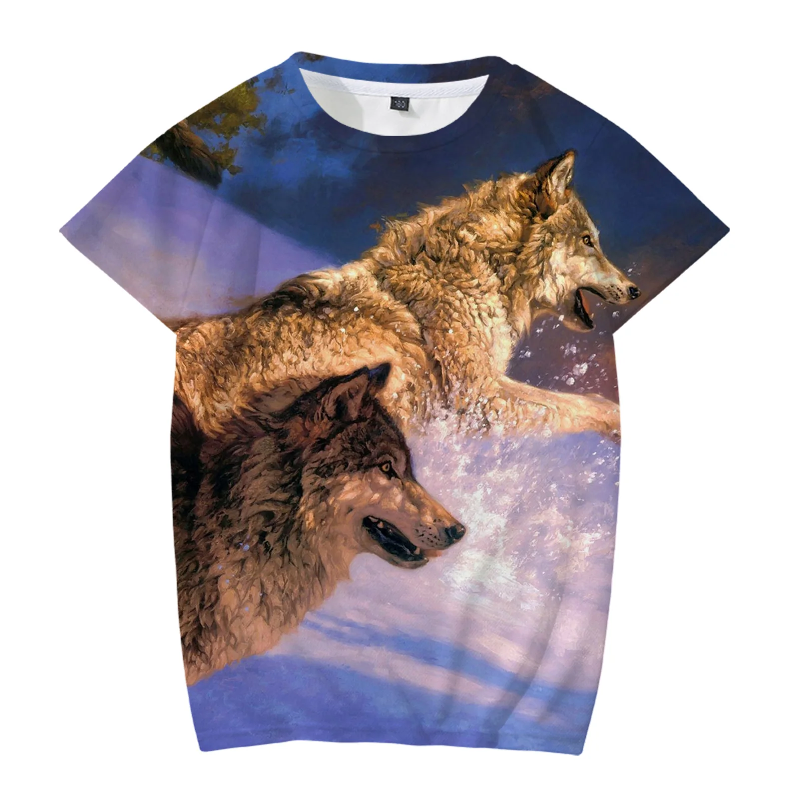 

Children Watercolor Wolf Print Funny T shirt Girls Boys Summer Tops Kids Clothes Casual Baby T-shirt Men's and women's t-shirts