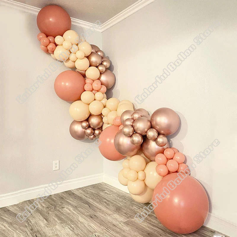 

99pcs Birthday Party Wedding Background Rose Gold Latex Balloon Arch Kit Retro Pink Balloon Garland Baby Shower Event Decoration
