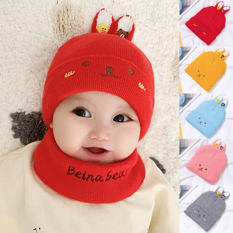 Cute Winter Warm Toddler Kids Girl &amp Boy Baby Infant Hat Ear Beanie Cap With Scarf Beanies | Детская одежда и обувь