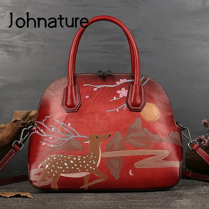 

Женская сумка ручной работы Johnature, из натуральной воловьей кожи, Роскошная сумочка в рождественском стиле, из мягкой воловьей кожи, сумка на плечо, 2022