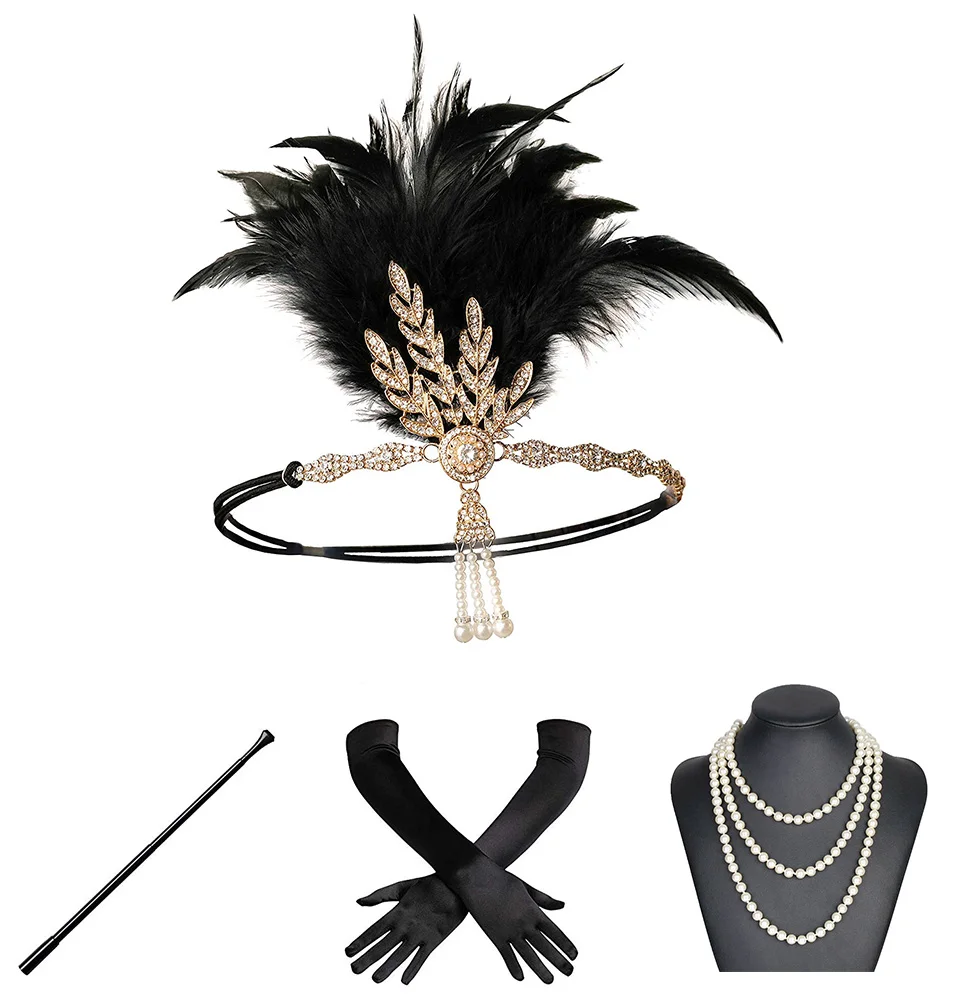 Set c 1920s Хлопушка повязка на голову Ревущие 20s аксессуары Great Gatsby вечерние свадебные головные уборы аксессуары для волос - Цвет: Set c