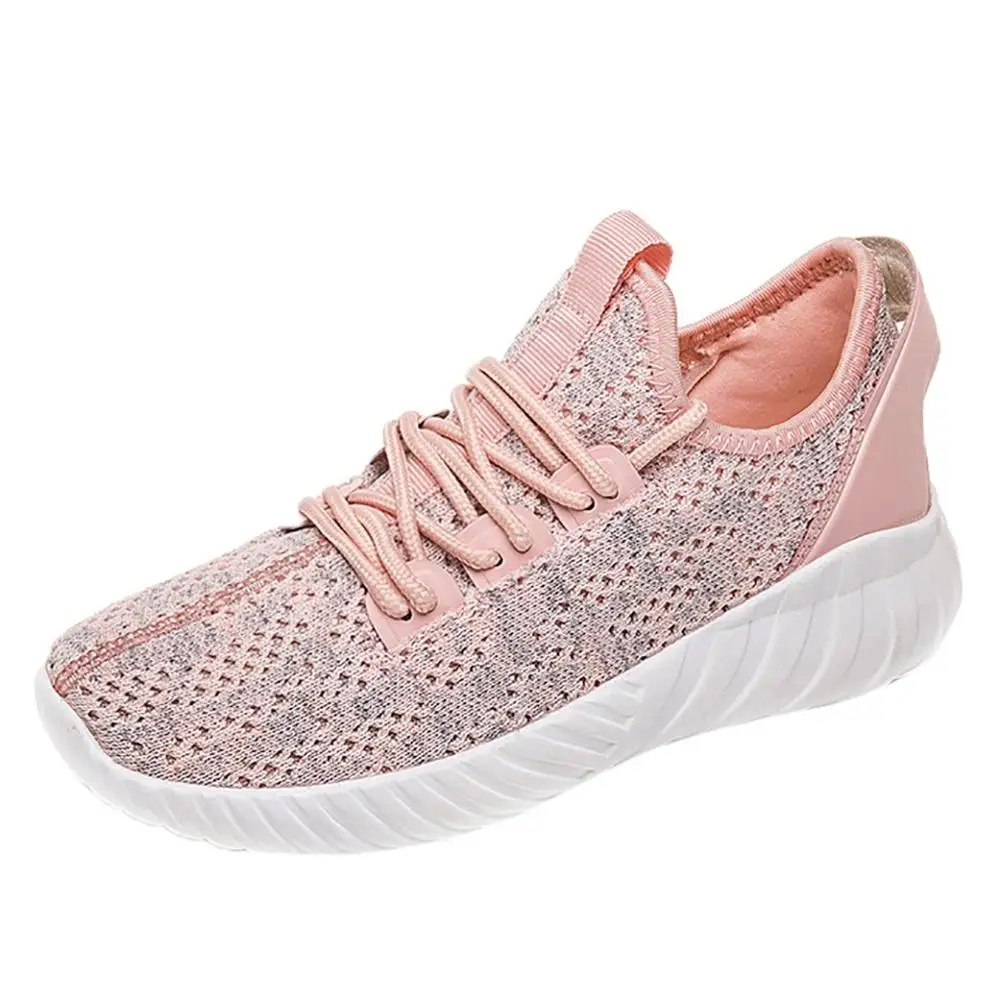 Pink Женские кроссовки; Спортивная Обувь На Шнуровке Для начинающих; модная обувь из сетчатого материала с круглым носком и перекрестными ремешками; кроссовки на плоской подошве; обувь для бега; повседневная обувь - Цвет: Pink