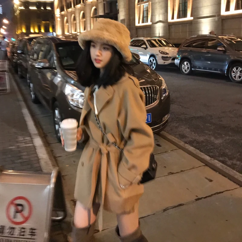 Зимние новые продукты показ средней школы длинный пояс Пояс Тренч пальто