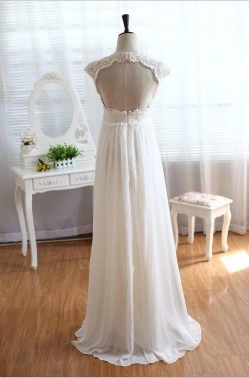 Свадебное платье из шифона белое/цвета слоновой кости с кружевом для беременных