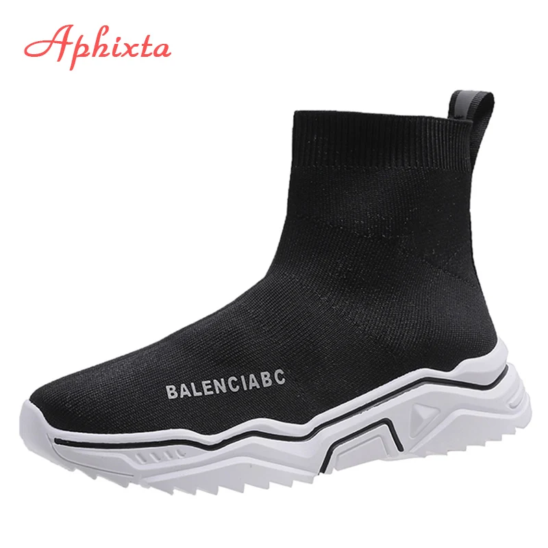 Black-Style 02 Сапоги aphixta, женские ботильоны, трикотажная ткань, без шнуровки, для женщин, Mujer, модные шнурки, без шнуровки, для женщин, Mujer, осенняя женская обувь - Color: Black-Style 02