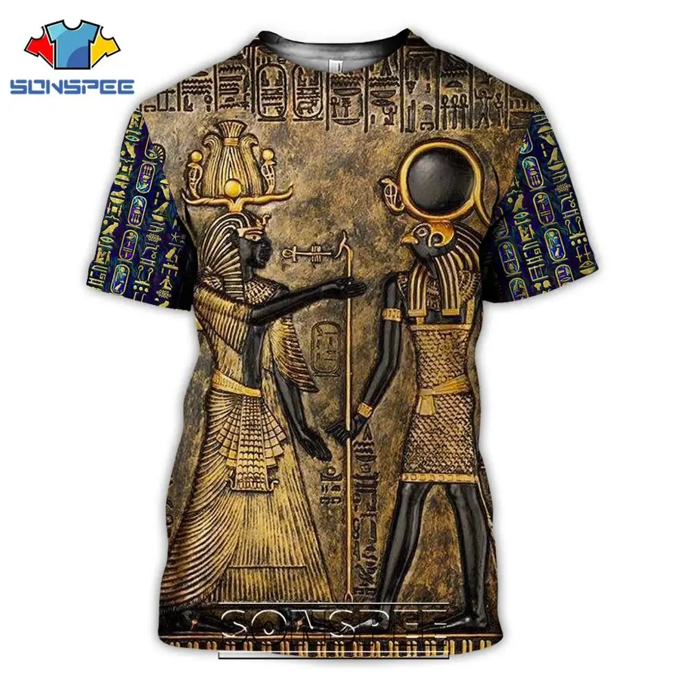 SONSPEE Ancient Egypt Eye of Horus God T Shirt Women Men's 2021 Casual Short Sleeve 3D Print Egyptian Symbol Tee Top Clothing