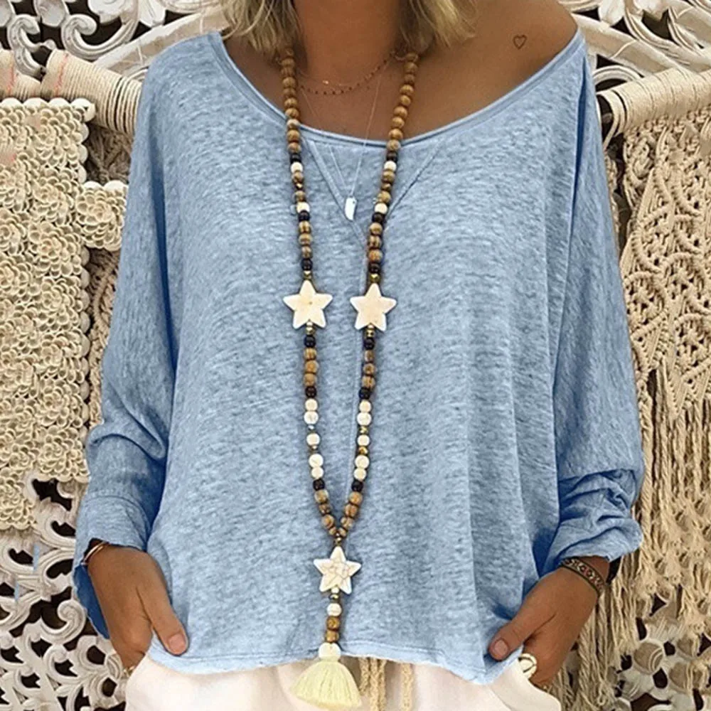 Женская футболка с длинным рукавом Boho летняя пляжная Повседневная Свободная