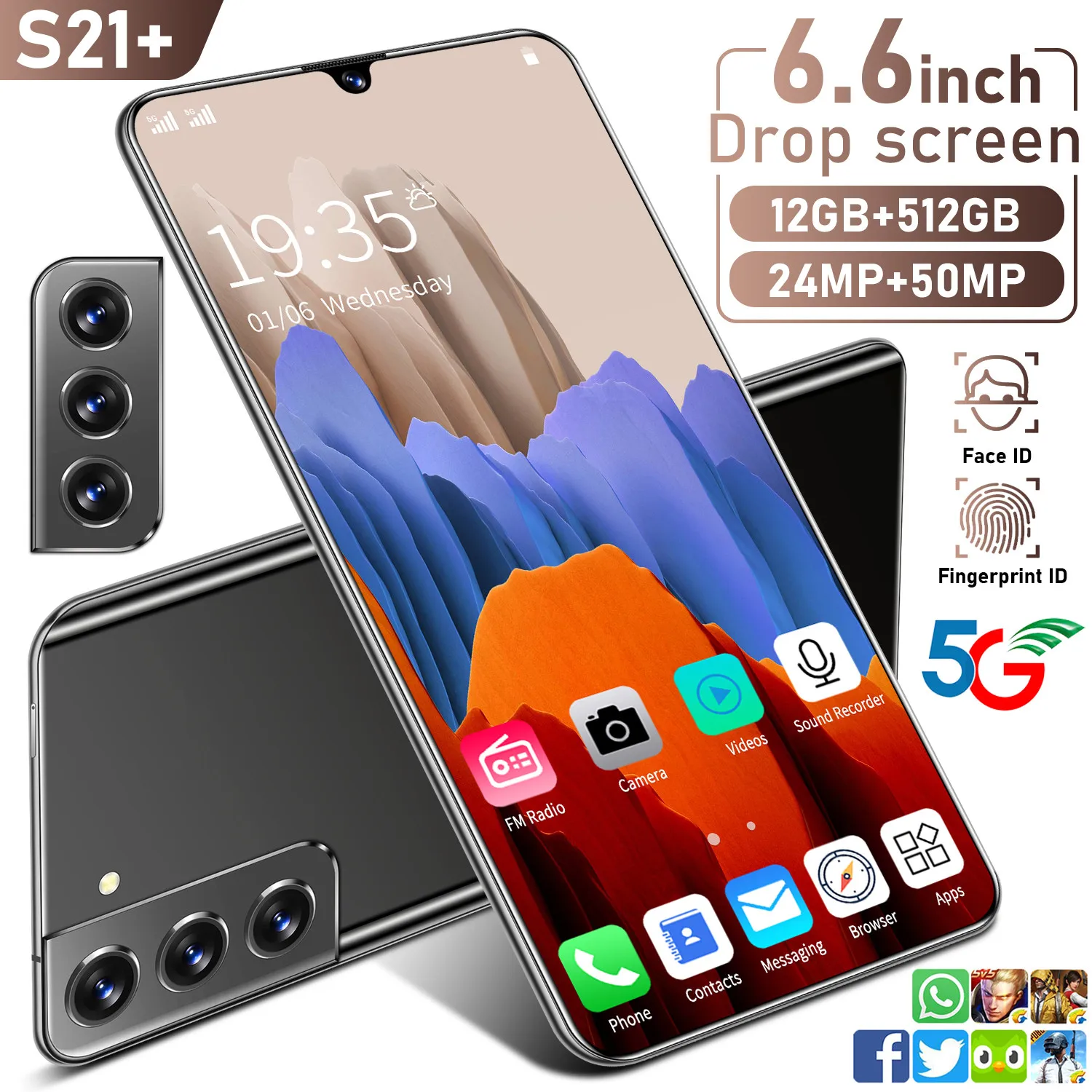 

Samsun Galxy S21+ Full Screen 6.6 Inch Global Version 5G Network Smart Phone Face Unlock 6000mAh Mobile Smartphones Celular