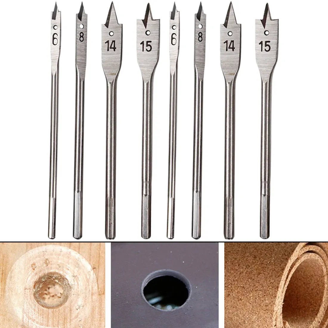 

Hex Shank Flat Drill Bits High Carbon Steel Wood Flat Spade Drill Bits Woodworking Tool 6mm/8mm/14mm/15mm/20mm /22mm /25mm/30mm