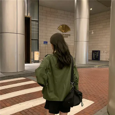 Женская винтажная короткая куртка Повседневная Свободная однотонная с длинным