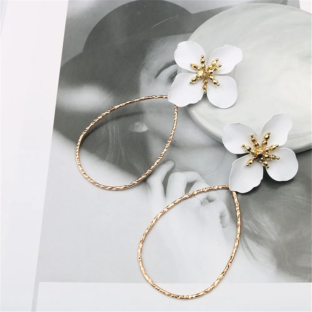 CRLEY элегантные эмаль цветок висячие серьги синий красный розовый ручной работы