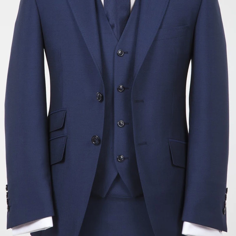 Темно-синий строгий смокинг для жениха 3 предмета мужской модный комплект в