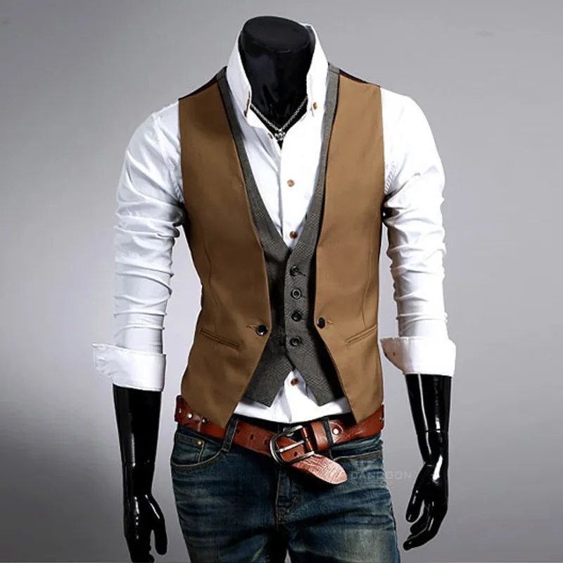 

MRMT 2021 Brand New Men's Vest Fashion Fake Two Slim Vest for Male Color Matching Tops Vest