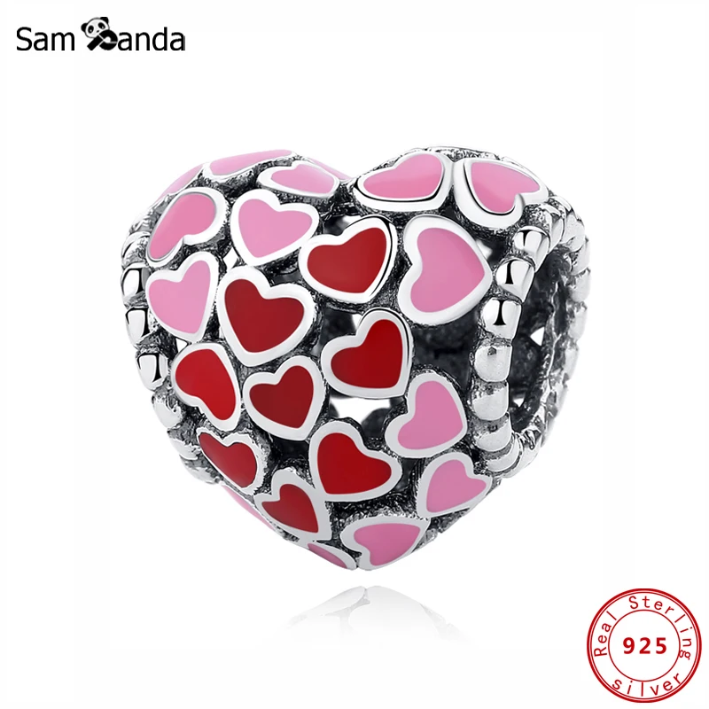 

Оригинальные 100% бусины из стерлингового серебра 925, очаровательные браслеты с сердечками, подходят для женщин, подарок на день Святого Вале...