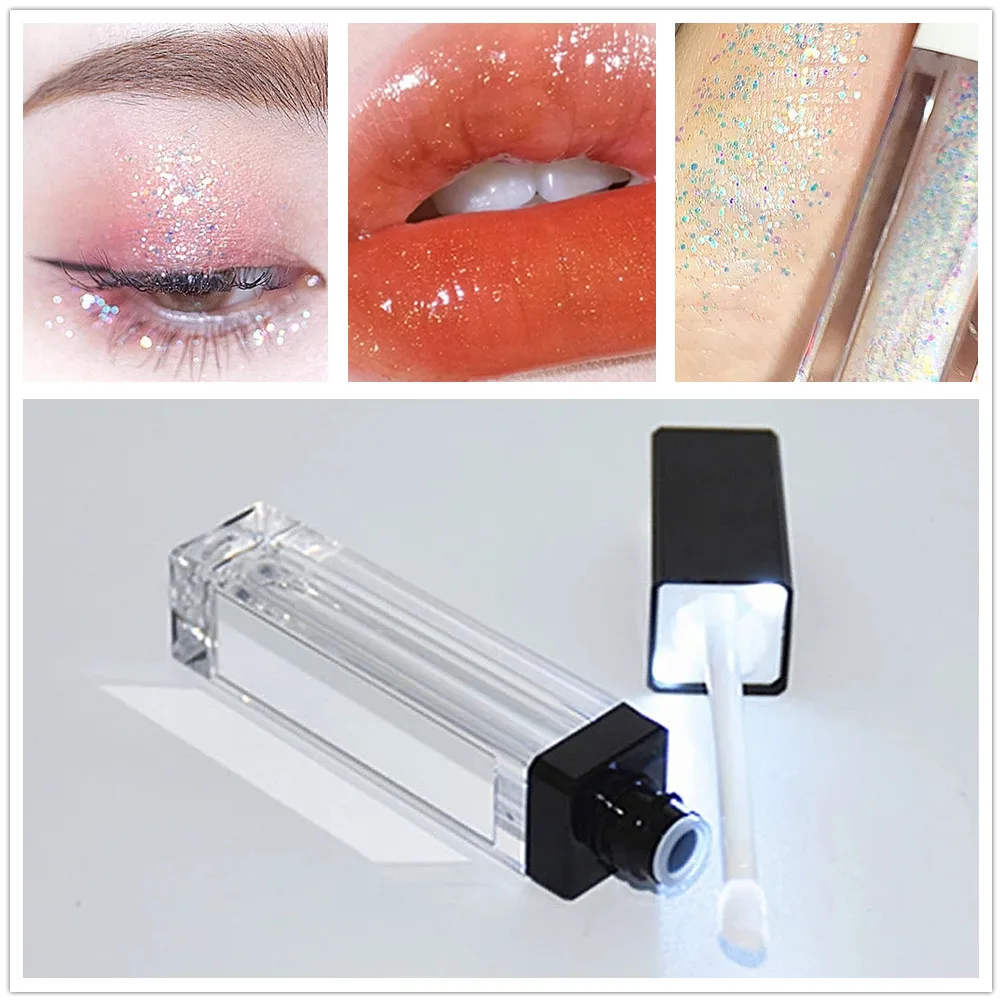 

7ml Square Lip Gloss Tube Empty Refillable Plastic Lipstick Lip Balm Bottle with LED Light Mirror Long Eyeshadow Cream Container