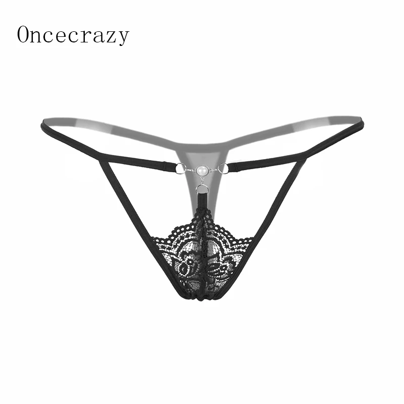 Oncecrazy женское Эротическое белье Прозрачные перламутровые кружевные стринги с