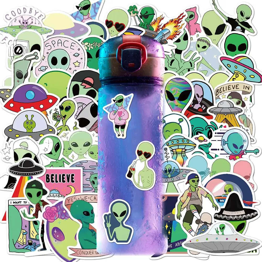 

50pcs Pack Alien UFO Astronaut Rocket Ship Planet Stickers For Skateboard Guitar Motorcycle Laptop Waterproof Sticker Toy