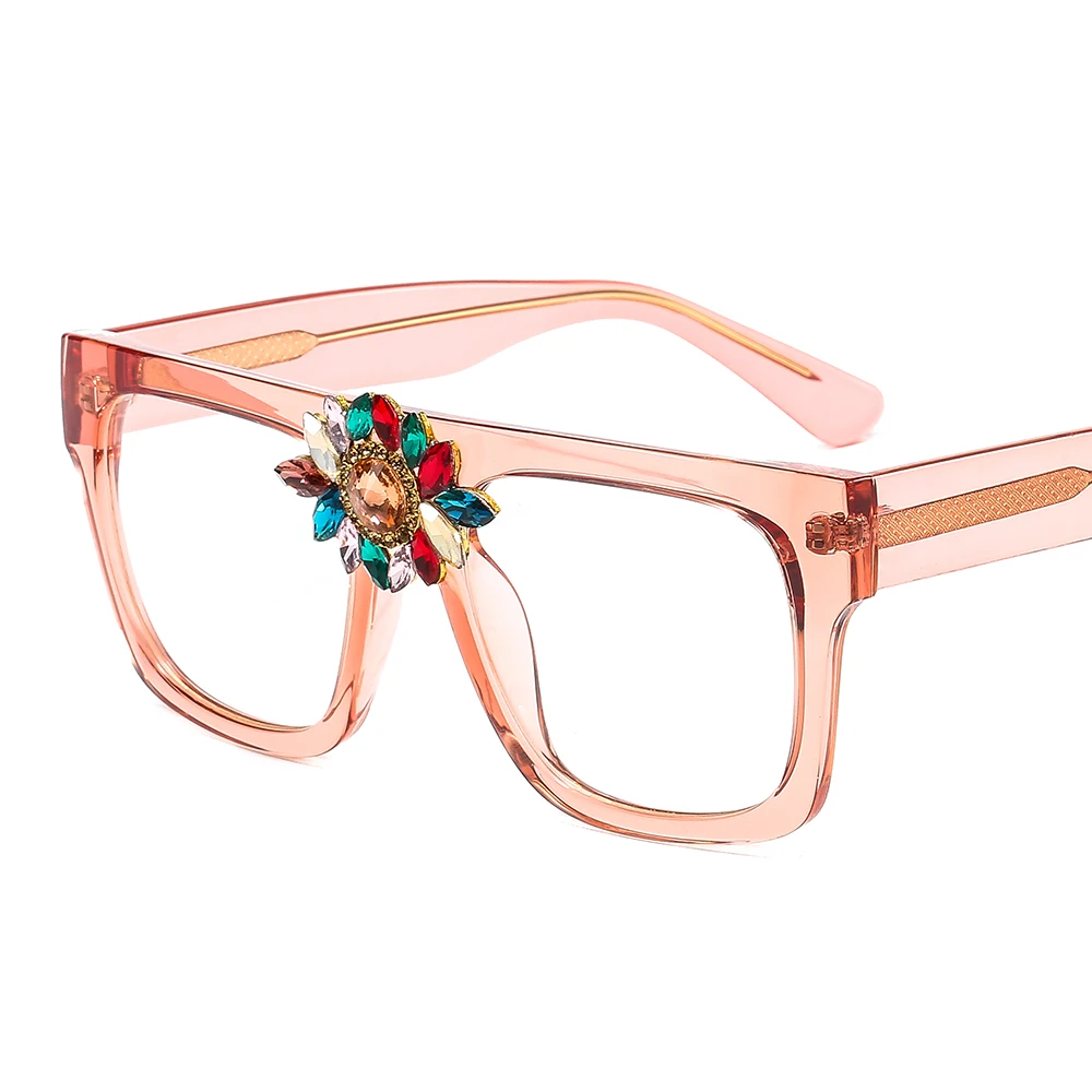 

Fashion TR90 Women's Flat Lens Eyeglasses Frame Vintage Metal Jewel Sunglasses Women Blue Light Glasses Frame Oculos Feminino
