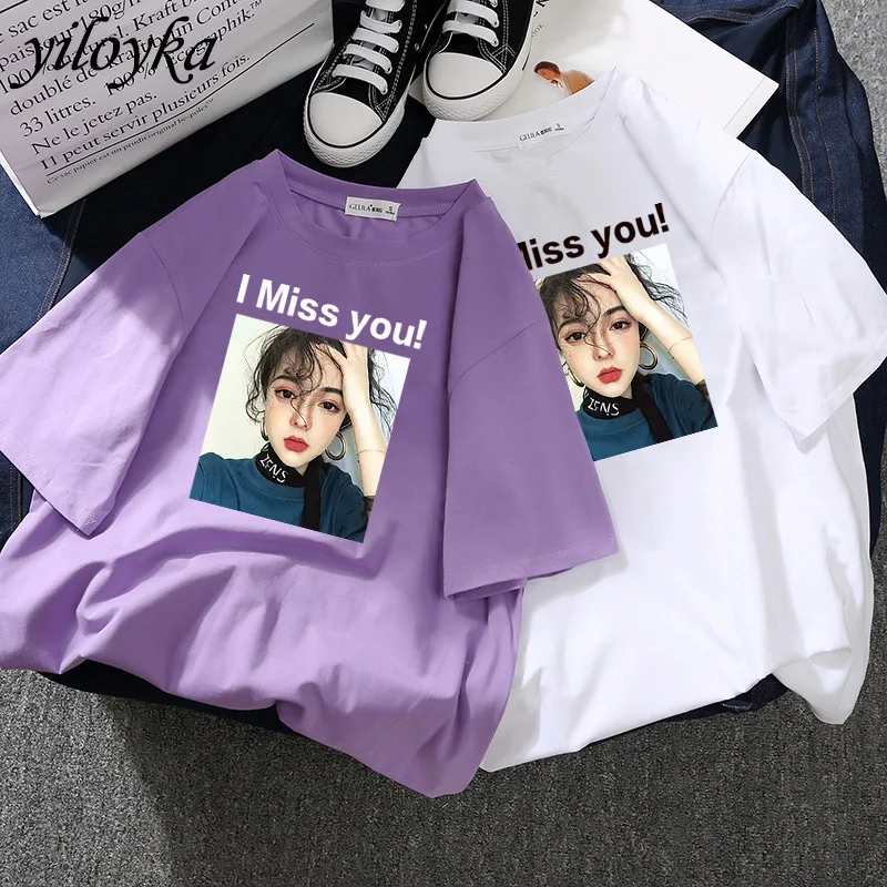 Новинка футболка с надписью I Miss you для девушек женские парные летние футболки
