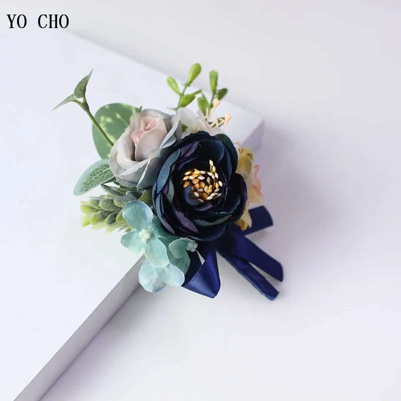 

YO CHO Women Brooch Corsage Wedding Witness Groom Boutonniere Pin Buttonhole Wrist Corsage Bracelet Bridesmaid Flowers Bracelets
