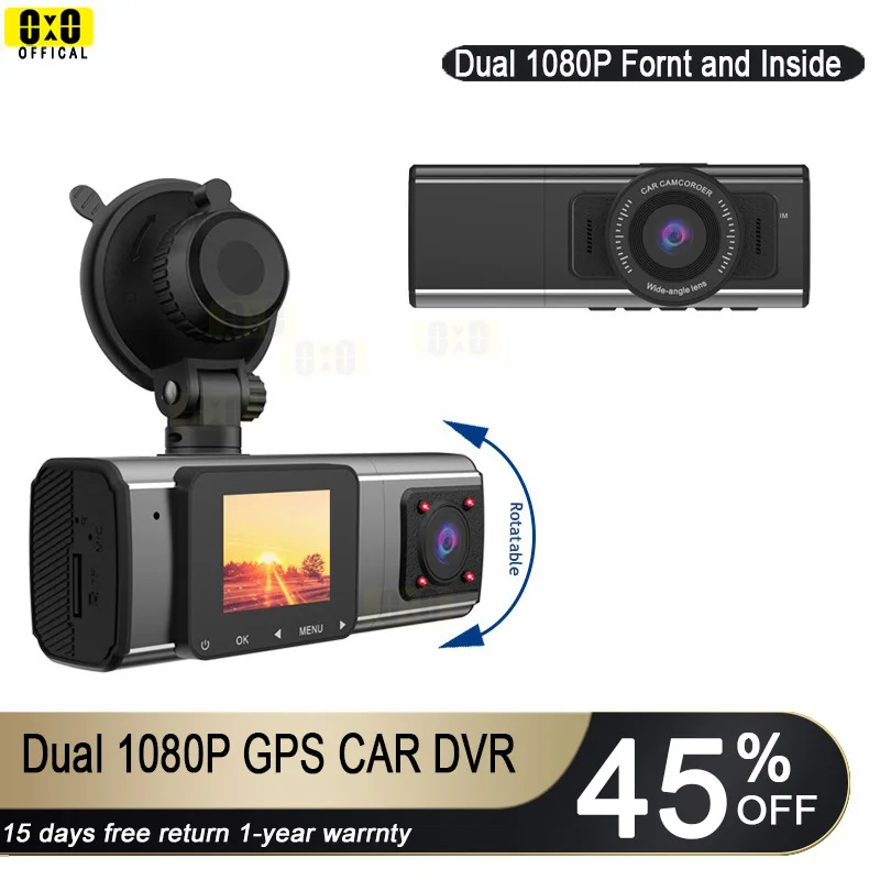 Автомобильный видеорегистратор Даш Cam Автомобильная 1080P спереди и внутри с GPS