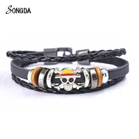 anime luffy pirate leather bracelet vintage braided punk rock bracelet bangles unisex woven wristband jewelry accessories gifts