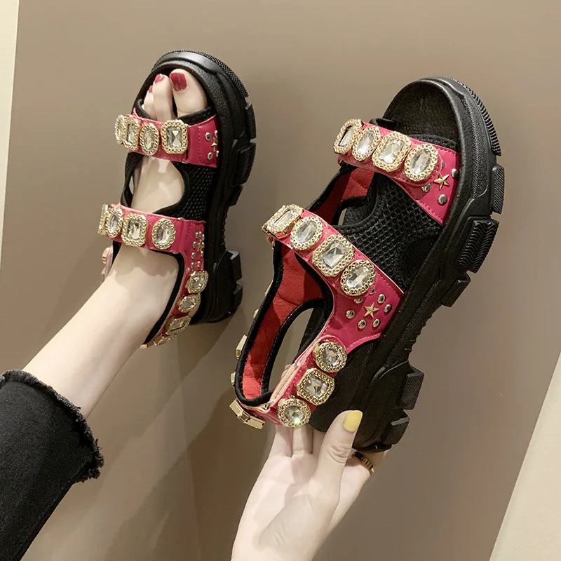 Стразы спортивные женские сандалии на платформе женская повседневная обувь