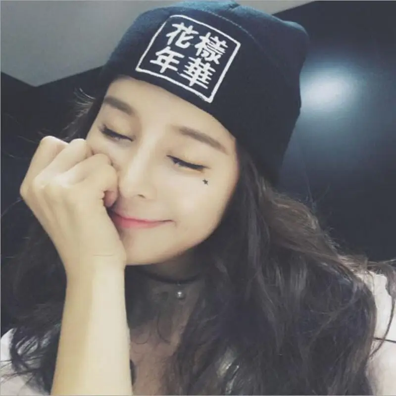 

Kpop Bangtan Boys Warm Knitted Embroidery Hat Top Quality Elastic Autumn Winter Women Men Beanie Hat Cap