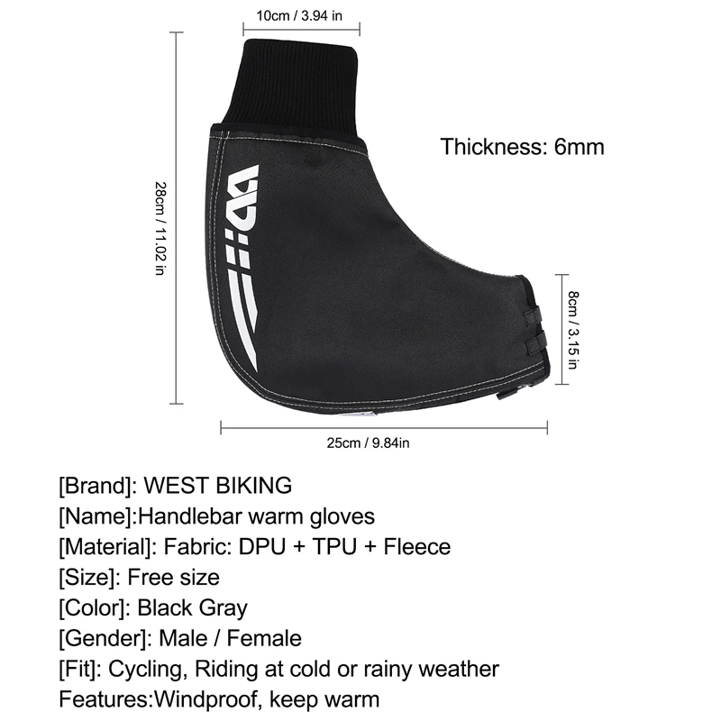 

WEST BIKING Winter Bike Handlebar Gloves Warm Cycling Men Women MTB Road Bike Bar Gloves Hand Muffs Bike Mittens Bicycle Gloves