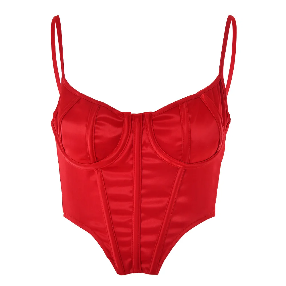 

2021 New Arrivals Summer Fashion Spaghetti Strap Red Black Solid Bodycon High Street Women Tops Camis