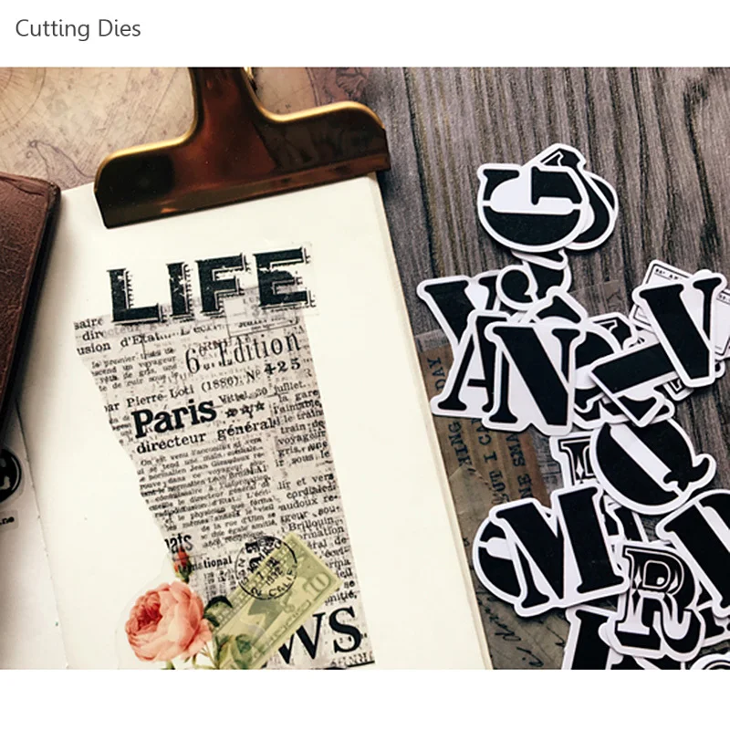 Самоклеящиеся бумажные наклейки с буквами алфавита черно белые для скрапбукинга