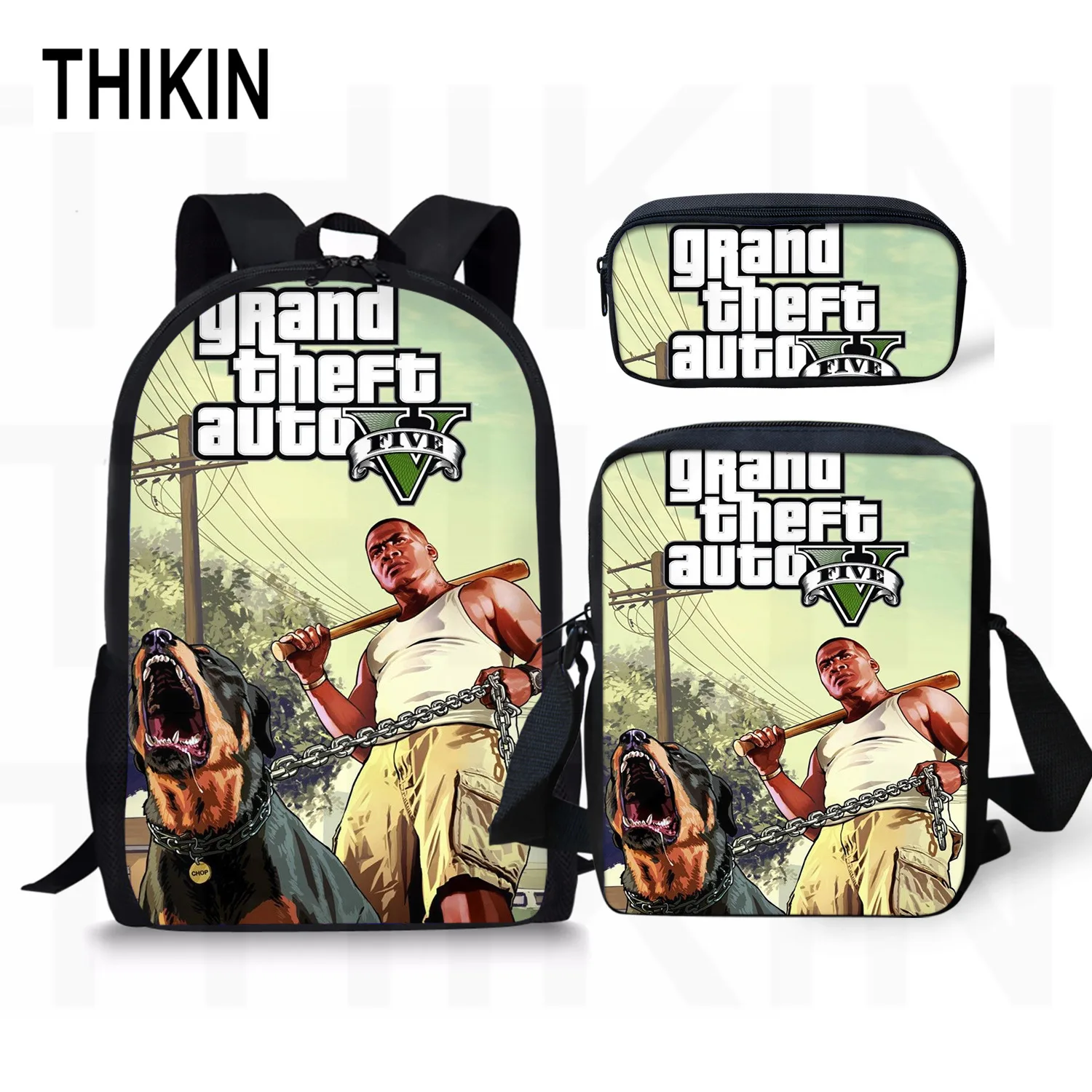as picture THIKIN Grand Theft Auto школьные сумки для подростков мальчиков 3 шт./компл. сумки на плечо крутая игра GTA рюкзак комплект для детей; обувь для девочек; обувь для студентов; Mochila - Цвет: as picture
