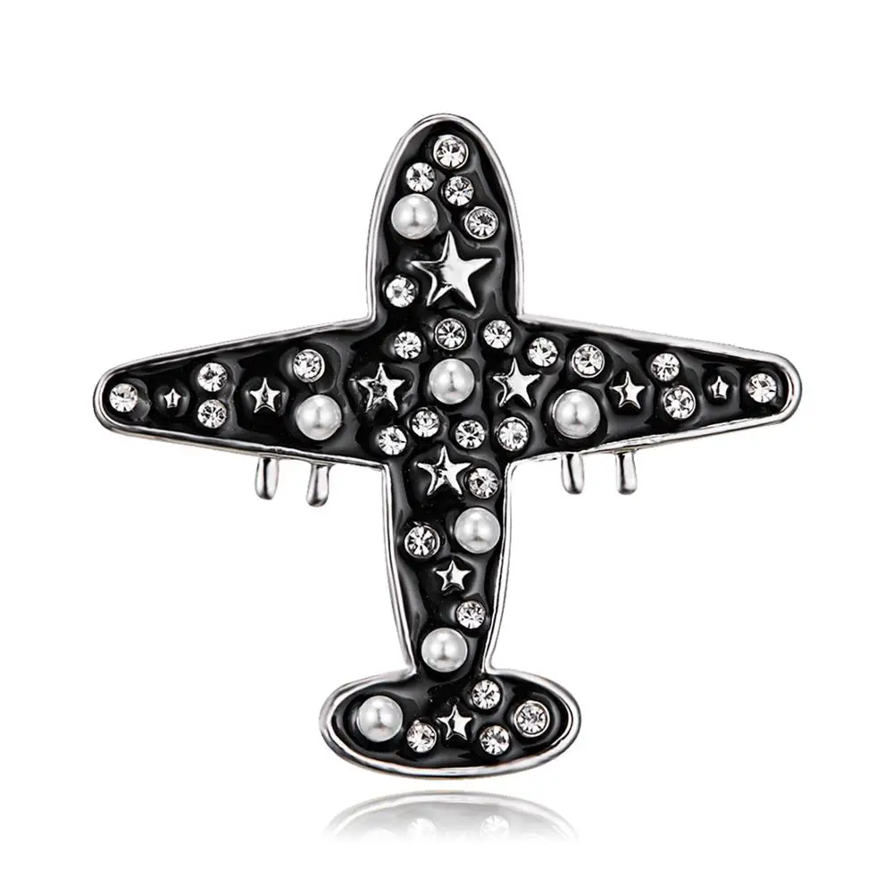 Rinhoo белого и черного цвета брошь самолёт Стразы Жемчуг &quotавиационная на булавке