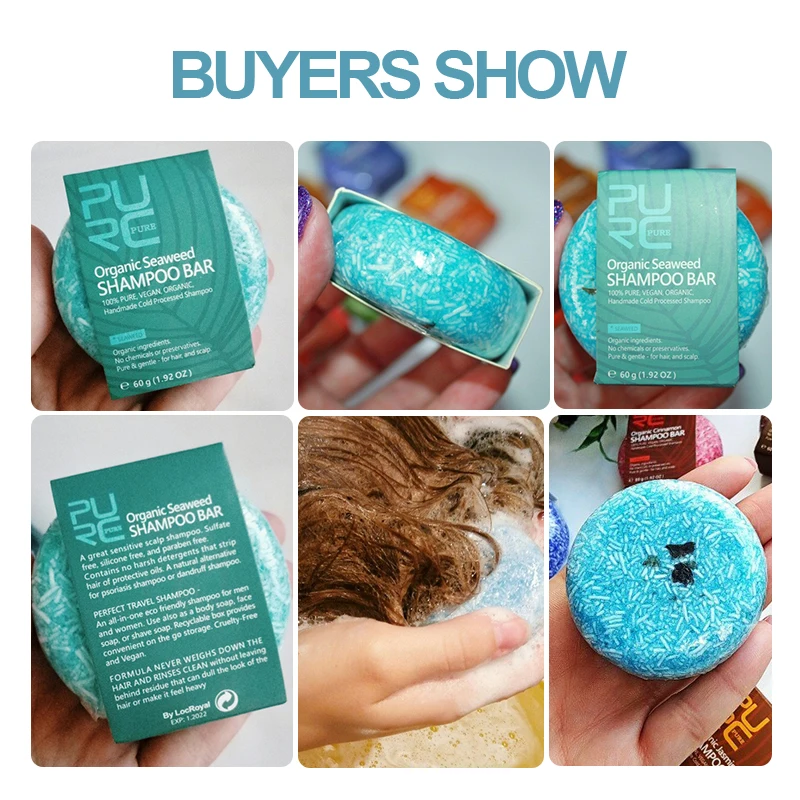 

2021 PURC no chemicals or preservatives Organic Seaweed Shampoo Bar Vegan handmade cold processed hair shampoo Soap