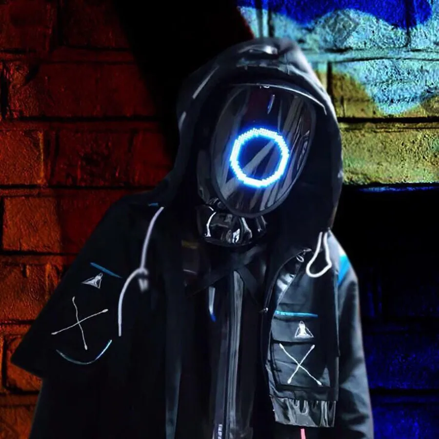 Inductive Bluetooth App Costume Props Neon Led Luminous Mask USB Changing RGB Lights Up Party Halloween Christmas GIFT | Дом и сад