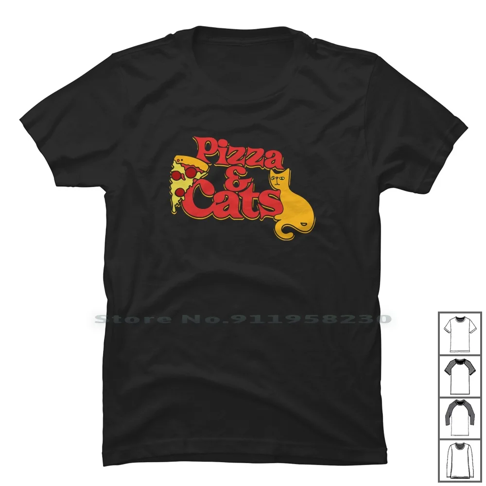 Футболка с изображением пиццы и кошек 100% хлопок Мультяшные игроки игровые фильмы