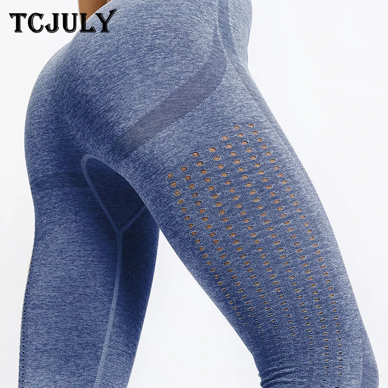 TCJULY Sexy Hollow Out Seamless Leggings For Women Solid High Waisted Push Up Workout Pants Breathable Quick Dry Fitness Leggins | Женская