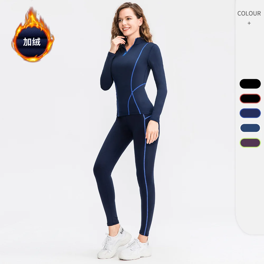 

Women's Warm Suit Yoga Set Woman 2 Pieces Long Sleeve Top Female Workout Sportswear Gym Clothing Running Fitness Warm Pants
