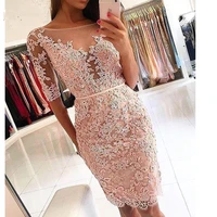elegant knee length sheath cocktail dresses sexy half sleeves formal party dresse robe de cocktail plus size prom gowns 2022
