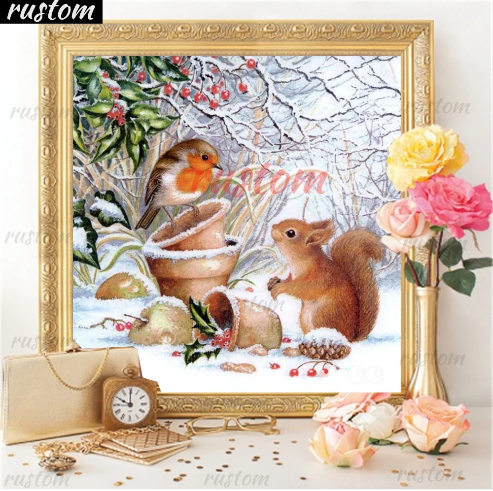 

Full Square/Round Drill Diamond Embroidery Squirrel Animal Cross Stitch Bird Mosaic Home Decor 5D DIY Diamond Painting Rustom