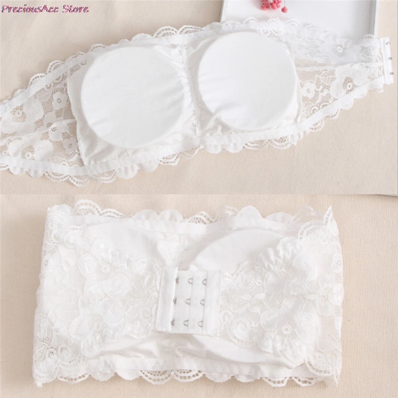 Sexy Brand Women's Lace Floral Bralet Bra Bustier Back Closure Bandeau Crop Top Padded Bra Bralette Strapless Tube Top Lingerie