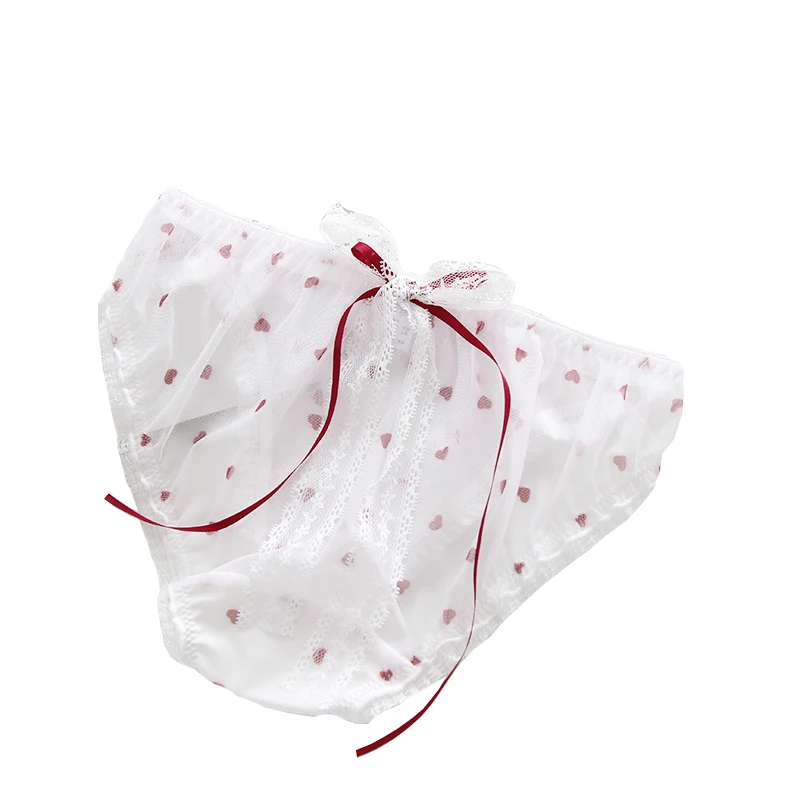 

Traceless Women Panties Mesh Sweet Print Low Waist Cute fashion New Briefs Lace Bow Ribbon Breathable Cute Underwear Women