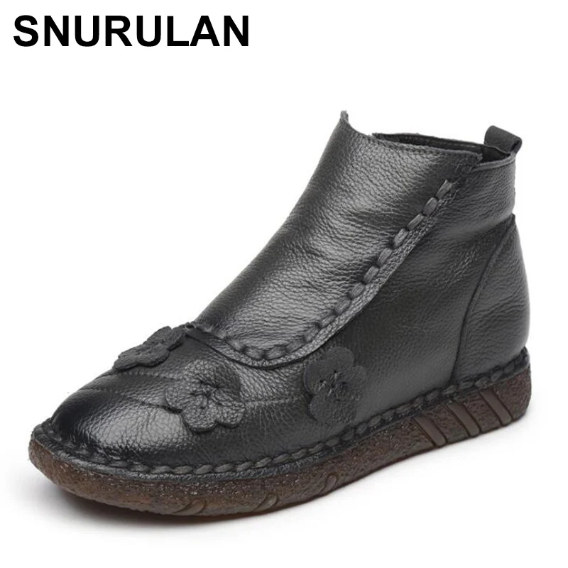 

SNURULAN Original women's shoes handmade with flowers; New 2019 spring season; boots made of genuine leather in retro style