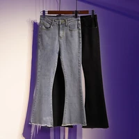 womens new vintage elastic high waist flare jeans female casual denim long trumpet fishtail pants for women