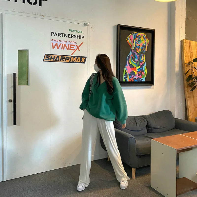 

Oversize Loose Green Fleece Hoodies V Neck Lantern Sleeve Warm Pullovers Casual Sweatshirt Dropshipping