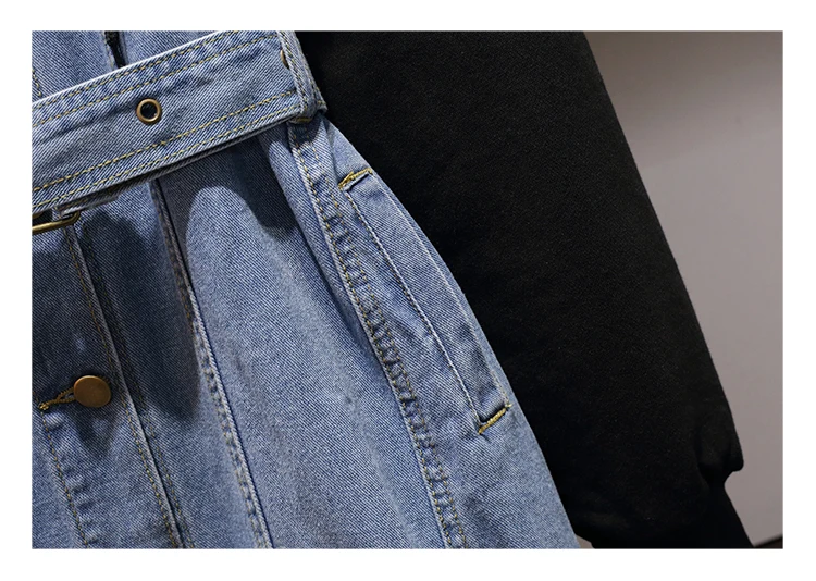 S-xxxl плюс размер женские толстовки платье осень мода длинный рукав хлопок Толстовка пэчворк однобортные джинсовые платья