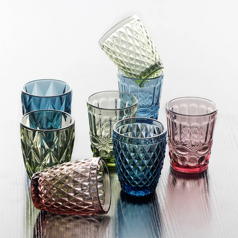 

Retro Heat Resistant Water Cup Colorful Glass Embossed Wine Cup Creative Whiskey Tea Straight Drink Mug Charming Cup