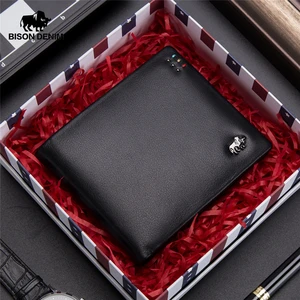 Мужской деловой кошелек BISON DENIM, повседневный мягкий кошелек из натуральной коровьей кожи, брендовый короткий кошелек с отделением для карт, на молнии, с отделением для монет, N4411